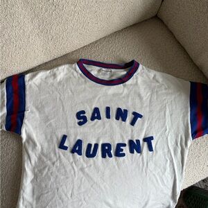 Saint Laurent White Tee with Blue and Red Details